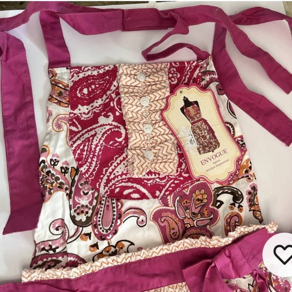 Simply ENVOGUE Full Apron Bib Cotton Paisley Pink Orange Kitchen Impressions NWT - Picture 10 of 11